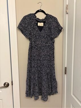 Anthropologie Navy and White Dot Midi Dress